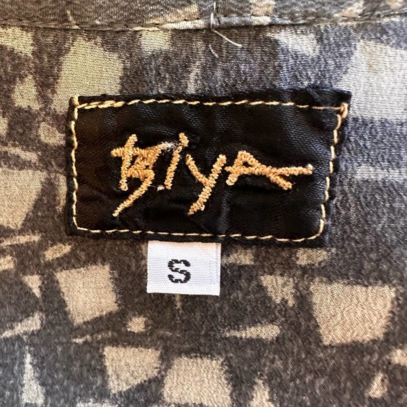 Biya by Johnny Was Blue & Beige Silk Tank Shift Dress w/Pockets sz S - Picture 7 of 8